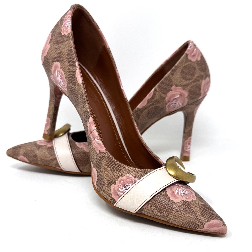 Coach Waverly Buckle Pumps in Signature Rose Print Size 8B